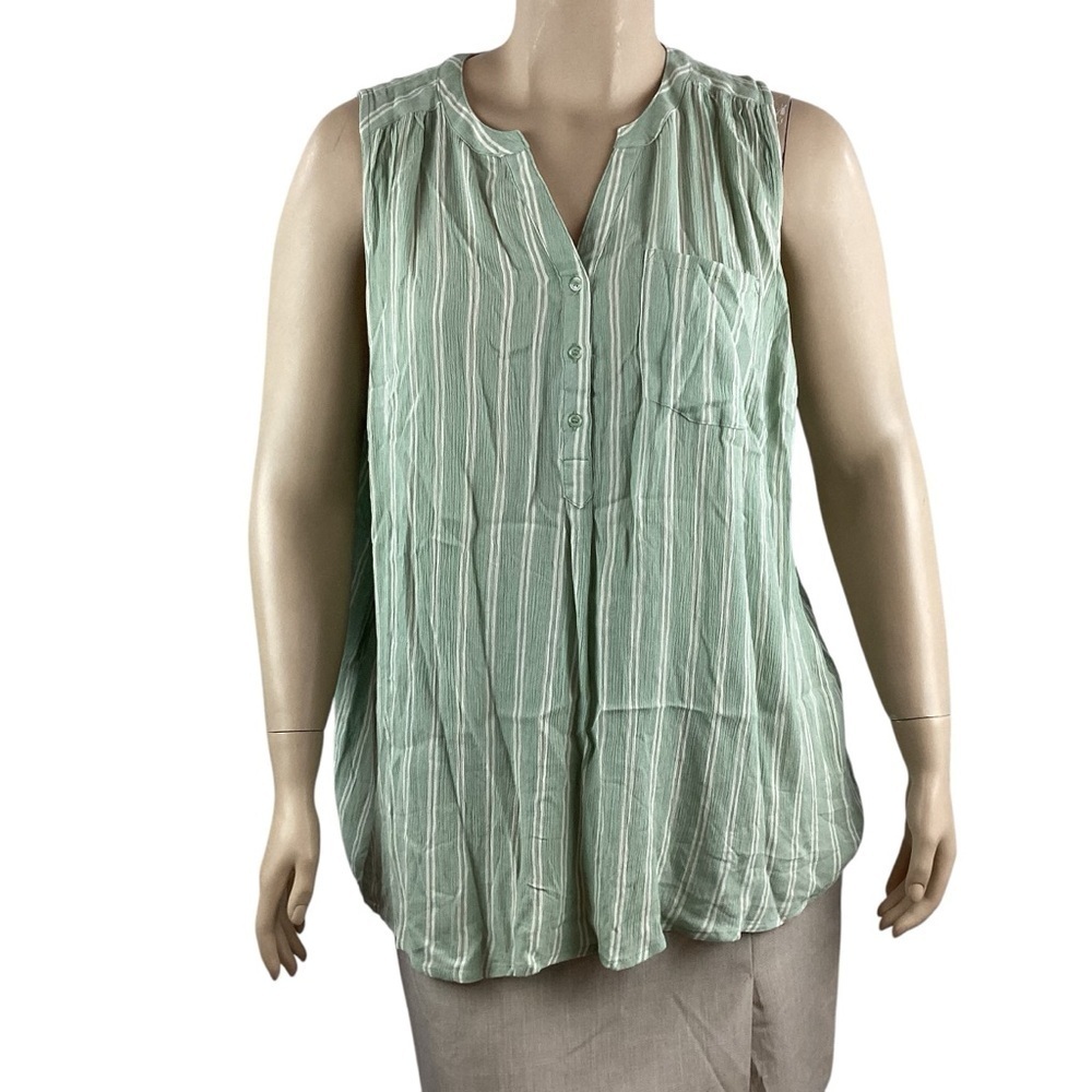 Market & Spruce Sleeveless Striped Popver Top Size 2X Green